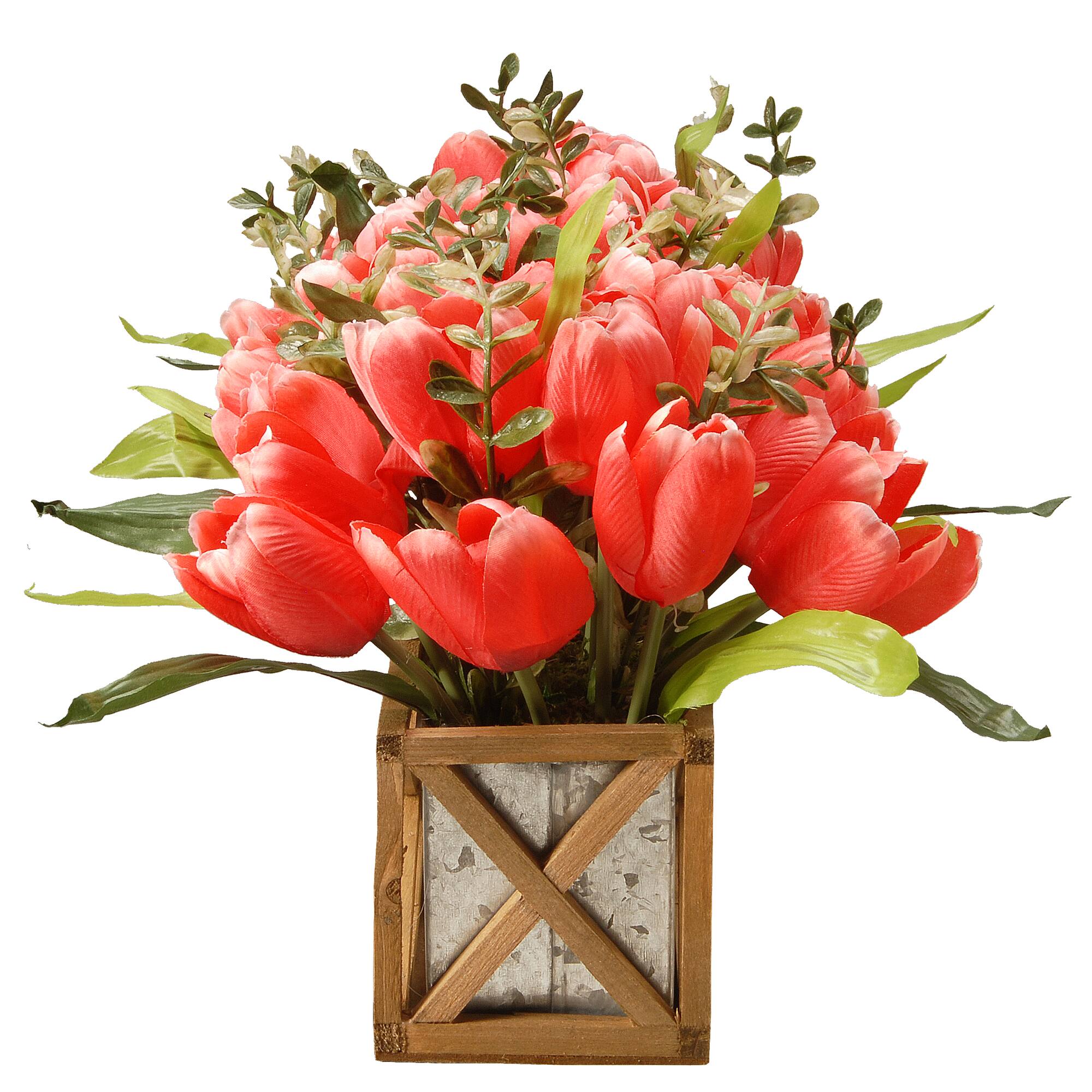 20" Planter with Pink Tulips